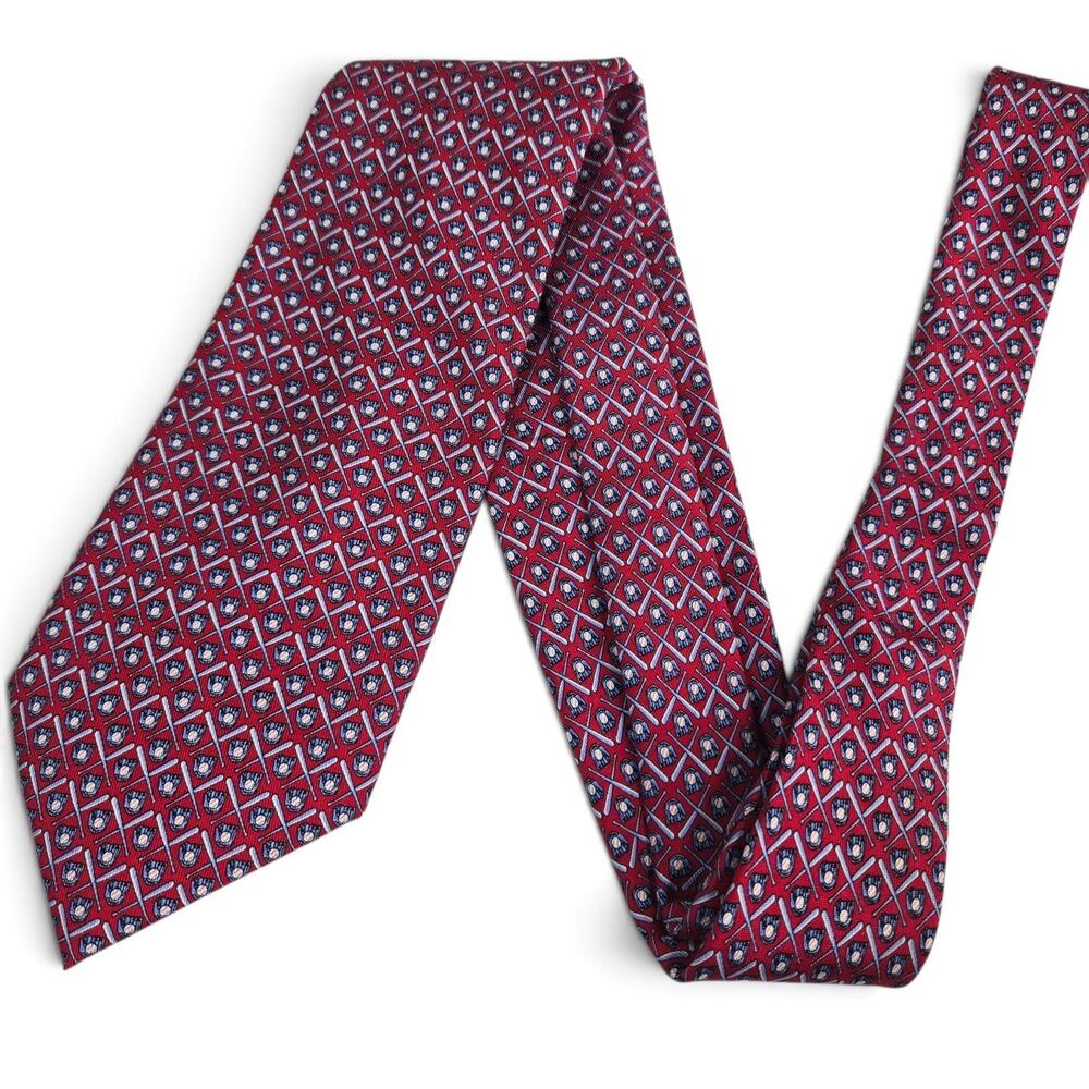 Vineyard Vines Custom Collection Tie 100% Silk Red Blue Baseball Bank of America